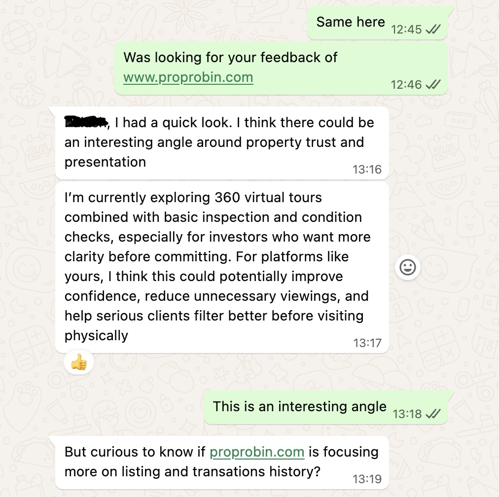 User feedback: property trust, virtual tours suggestion